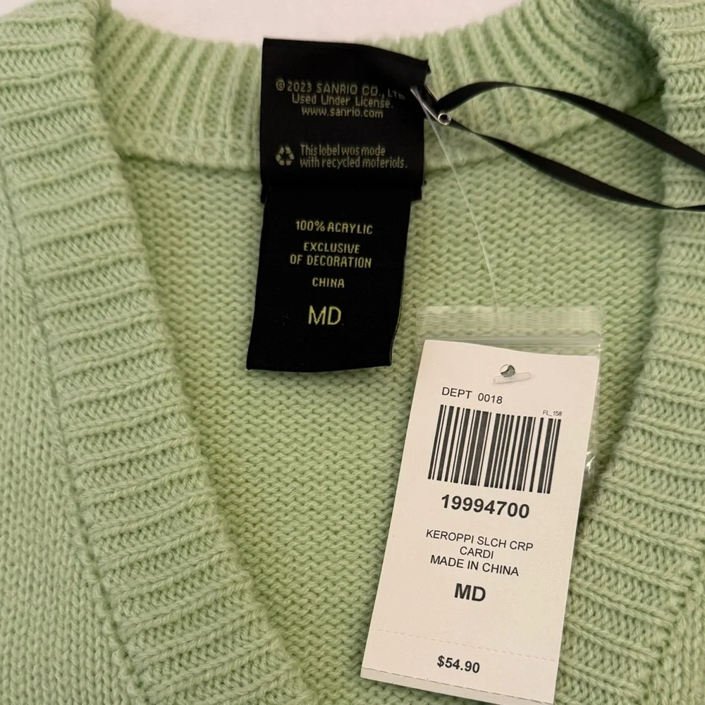 Sanrio Keroppi Light Green Embroidered Skimmer Cardigan Sweater - Picture 3 of 10